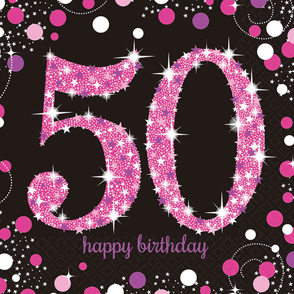 50th Pink Celebration Birthday Napkins 16pk