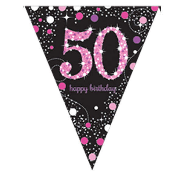 Happy Birthday 50th Pink Celebration Pennant Banner
