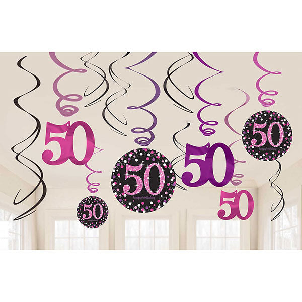 Pink Celebration 50th Happy Birthday Swirl Decoration