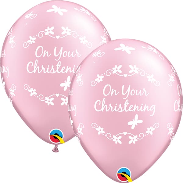 11" Pink Christening Butterflies Latex Balloons