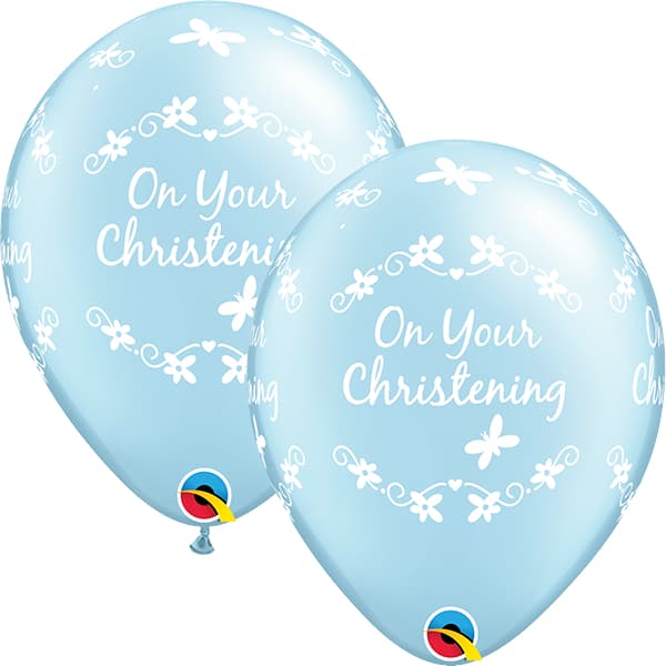 11" Blue Christening Butterflies Latex Balloons