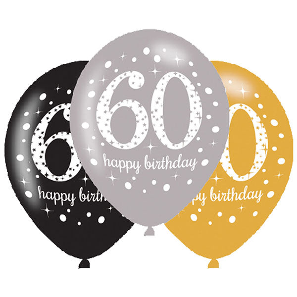 11" Happy 60th Birthday Gold Celebration Latex Balloons 6pk