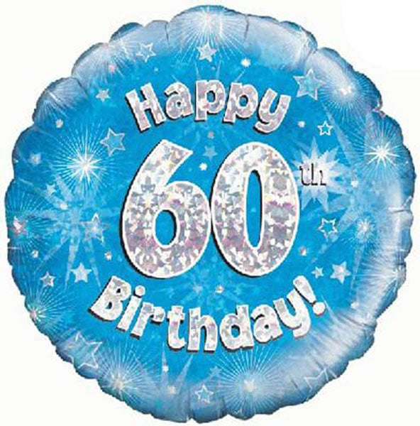 18" Happy 60th Birthday Blue Foil Balloon