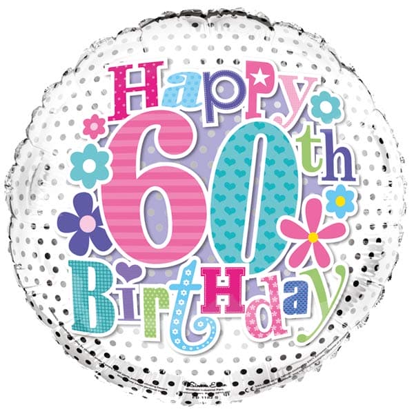 18" 60th Happy Birthday Flowers Foil Balloon