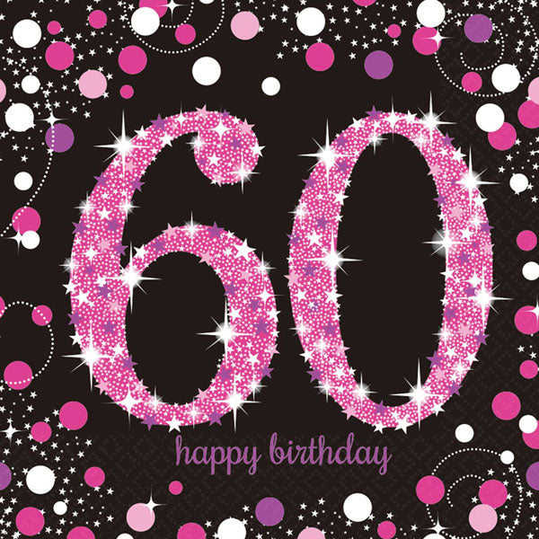 60th Pink Celebration Birthday Napkins 16pk
