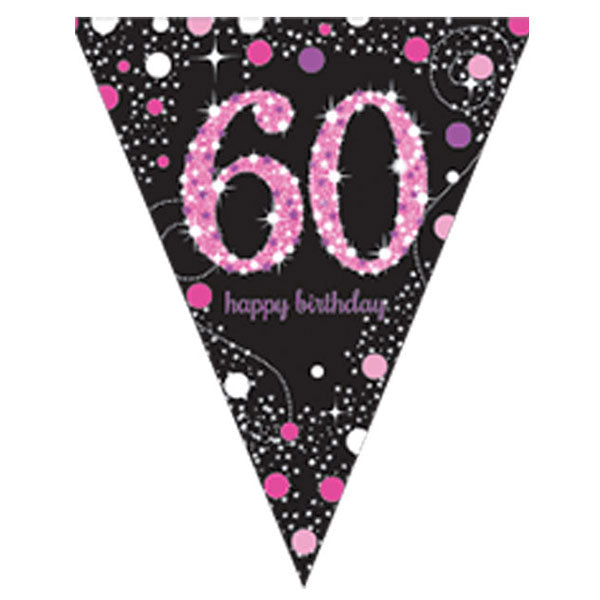 Happy Birthday 60th Pink Celebration Pennant Banner