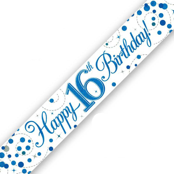 Happy 16th Birthday Blue Sparkling Fizz Banner