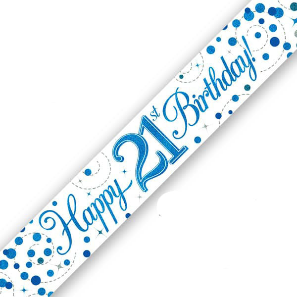 Happy 21st Birthday Blue Sparkling Fizz Banner