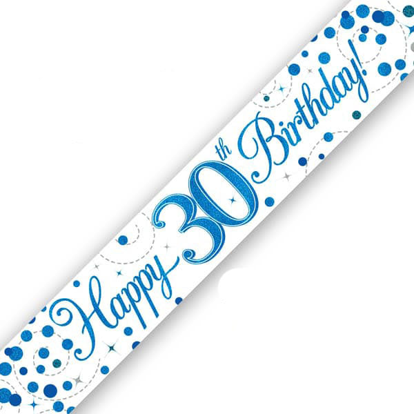 Happy 30th Birthday Blue Sparkling Fizz Banner