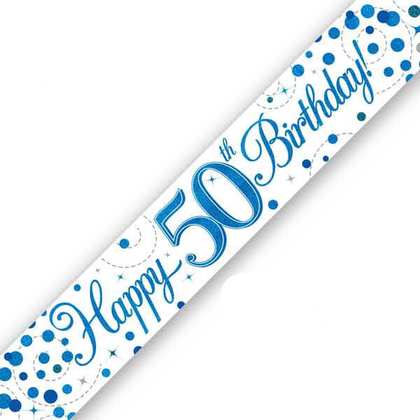 Happy 50th Birthday Blue Sparkling Fizz Banner