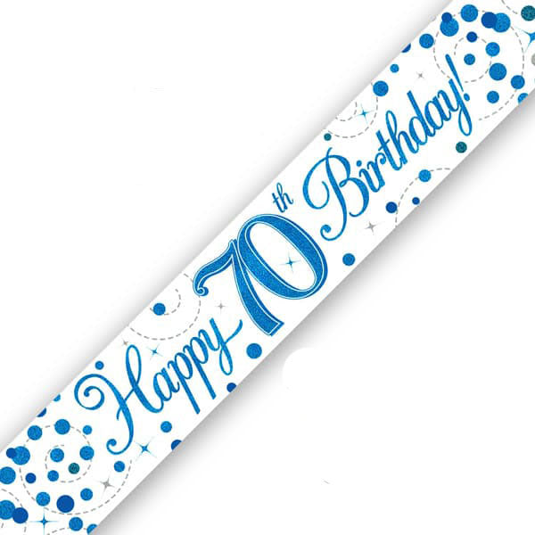 Happy 70th Birthday Blue Sparkling Fizz Banner
