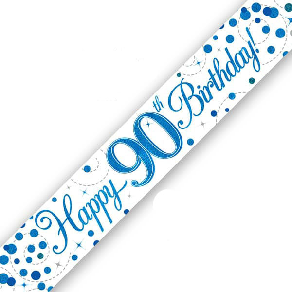 Happy 90th Birthday Blue Sparkling Fizz Banner