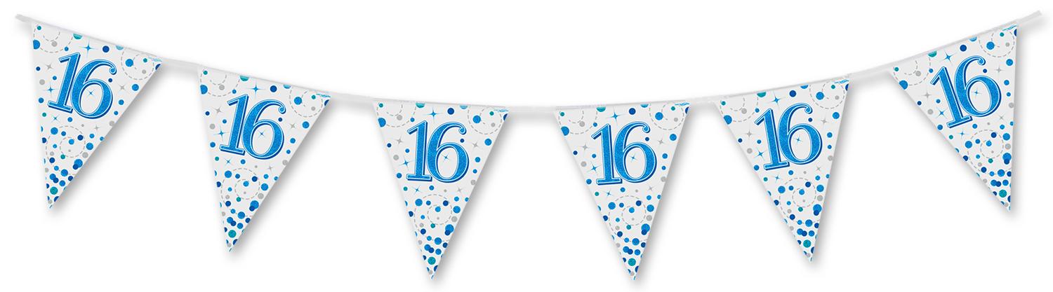 Happy 16th Birthday Blue Sparkling Fizz Bunting