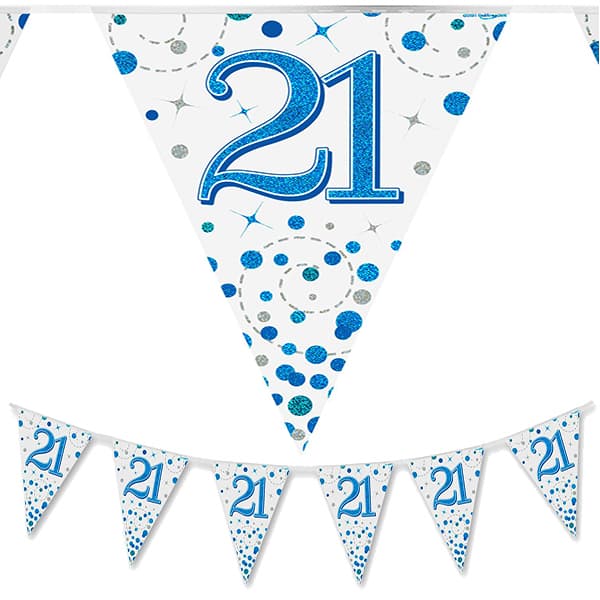 Happy 21st Birthday Blue Sparkling Fizz Bunting