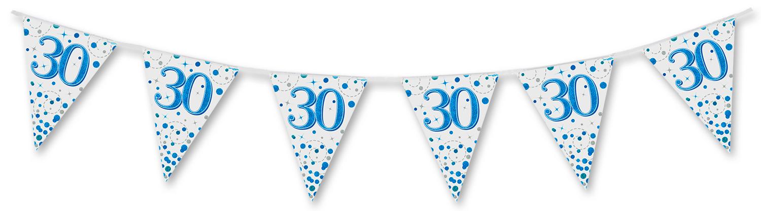 Happy 30th Birthday Blue Sparkling Fizz Bunting