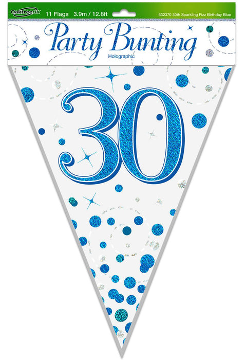 Happy 30th Birthday Blue Sparkling Fizz Bunting