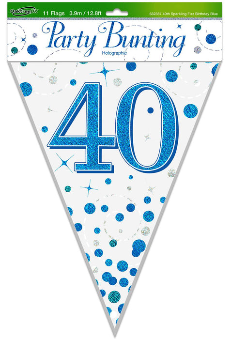 Happy 40th Birthday Blue Sparkling Fizz Bunting