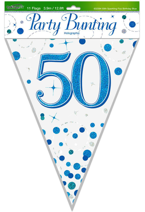 Happy 50th Birthday Blue Sparkling Fizz Bunting