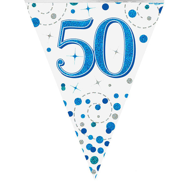 Happy 50th Birthday Blue Sparkling Fizz Bunting