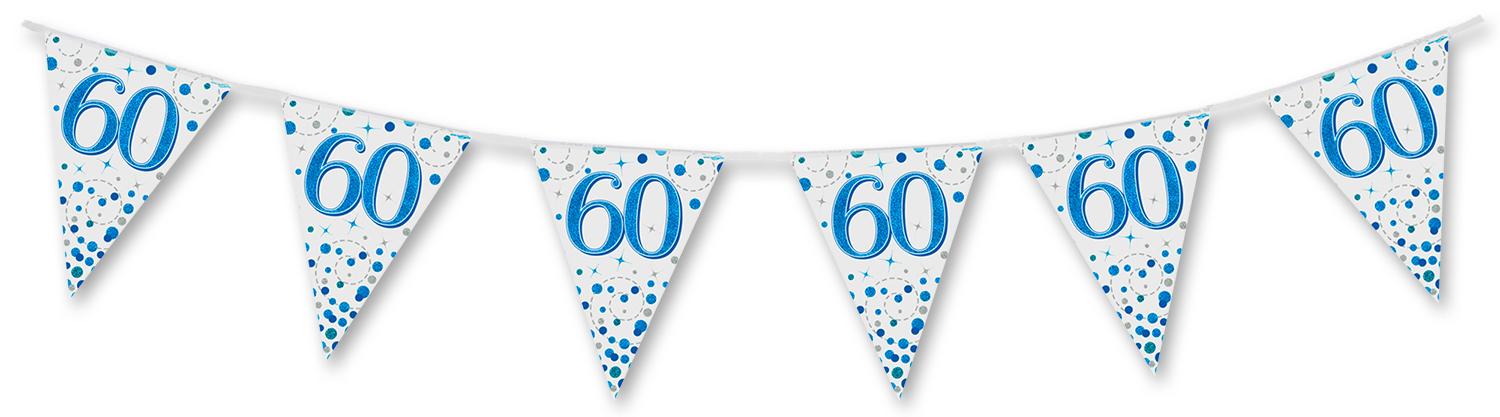 Happy 60th Birthday Blue Sparkling Fizz Bunting