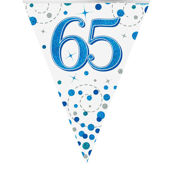 Happy 65th Birthday Blue Sparkling Fizz Bunting