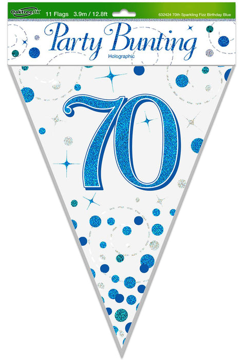 Happy 70th Birthday Blue Sparkling Fizz Bunting