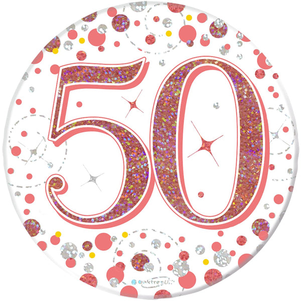 50th Birthday Rose Gold Sparkling Fizz Badge