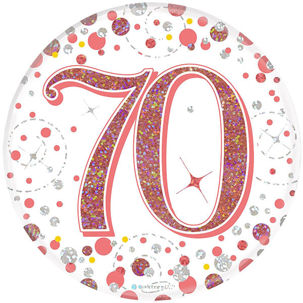 70th Birthday Rose Gold Sparkling Fizz Badge
