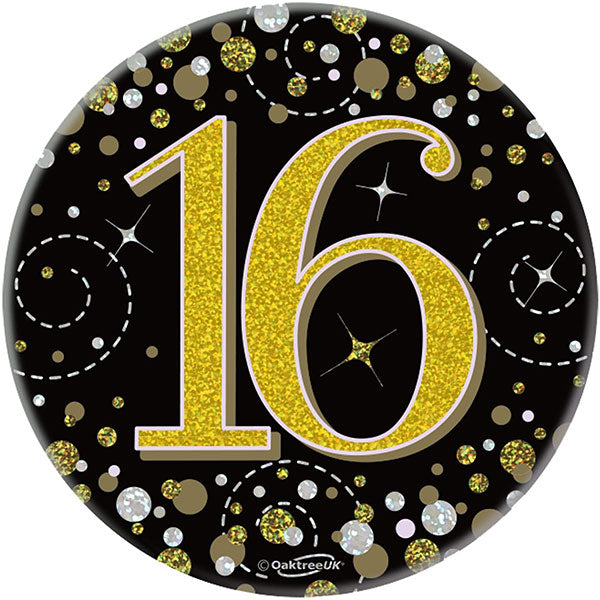 16th Birthday Black Sparkling Fizz Badge