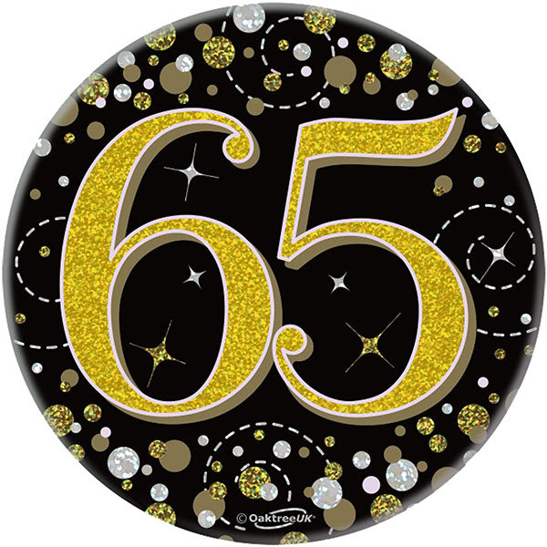 65th Birthday Black Sparkling Fizz Badge