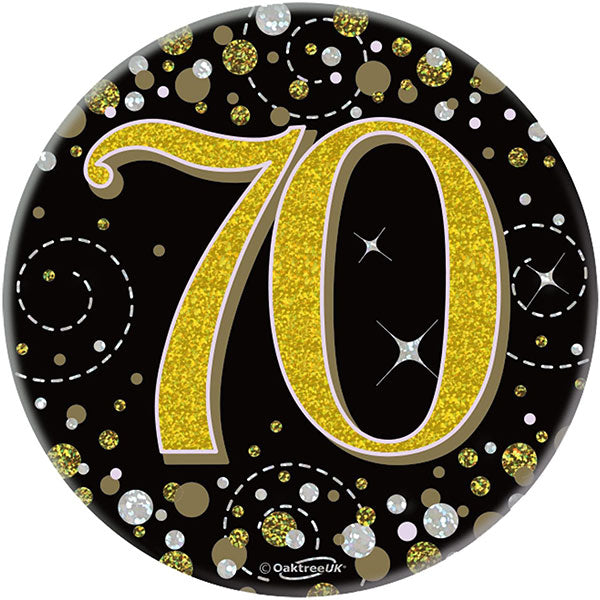 70th Birthday Black Sparkling Fizz Badge