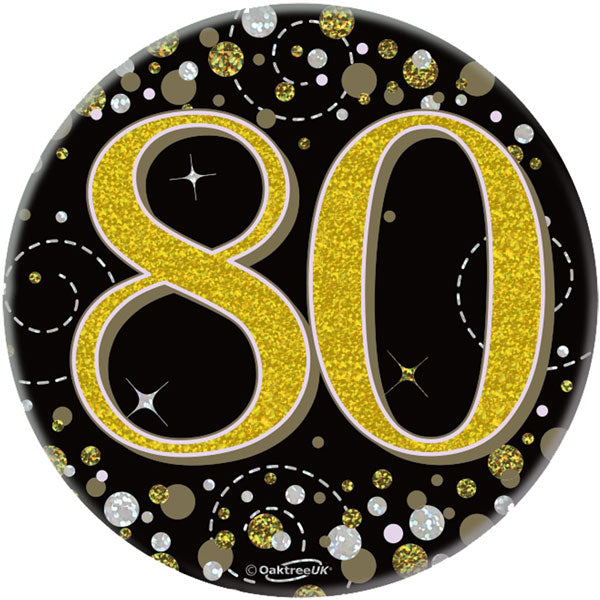 80th Birthday Black Sparkling Fizz Badge