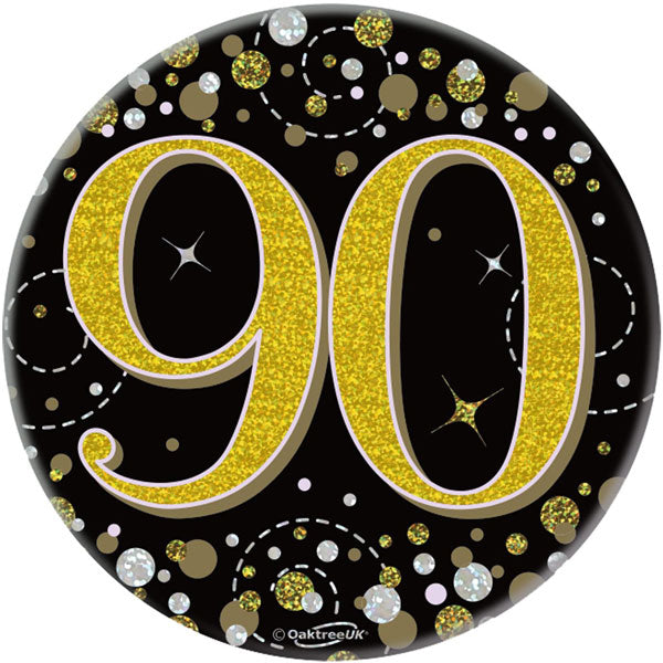 90th Birthday Black Sparkling Fizz Badge