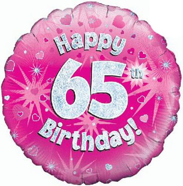 18" Happy 65th Birthday Pink Foil Balloon