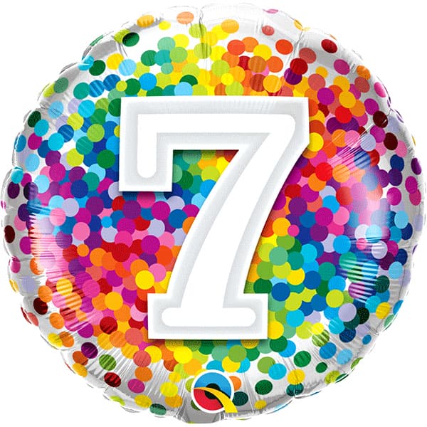 18" Age 7 Rainbow Confetti Foil Balloon