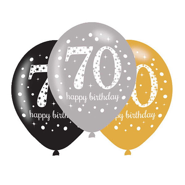 11" Happy 70th Birthday Gold Celebration Latex Balloons 6pk