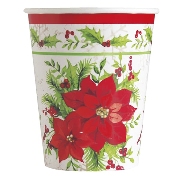 Festive Poinsettia Christmas Paper Cups 8pk