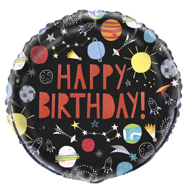 18" Outer Space Happy Birthday Foil Balloon