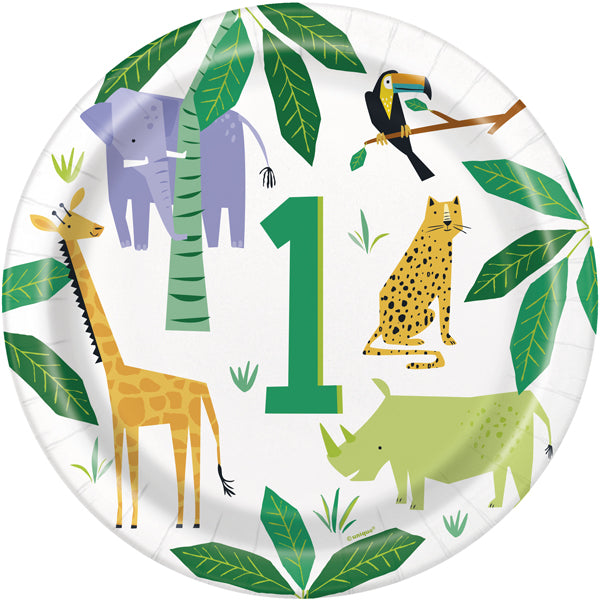 1st Birthday Animal Safari Paper Plates 8pk