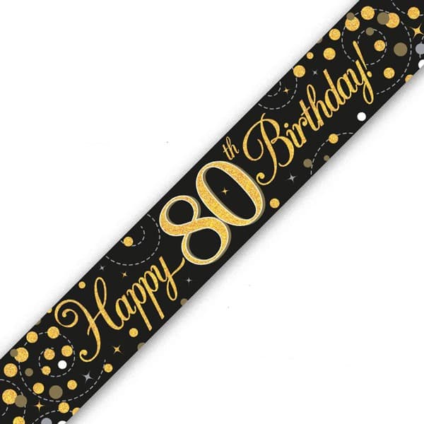 Happy 80th Birthday Black Sparkling Fizz Banner