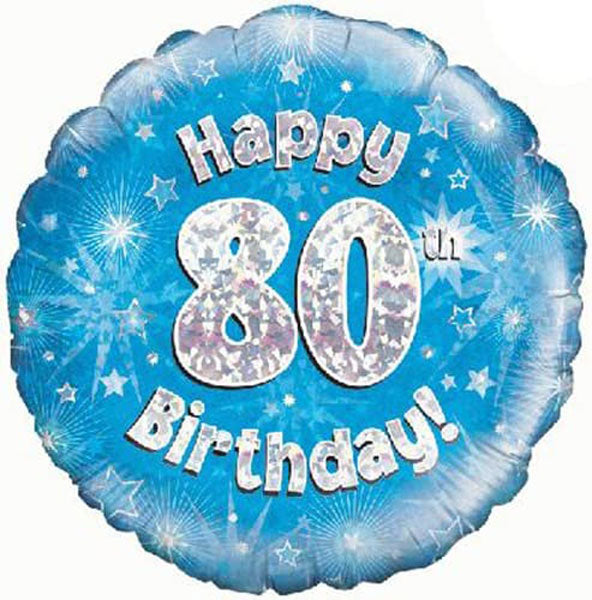 18" Happy 80th Birthday Blue Foil Balloon
