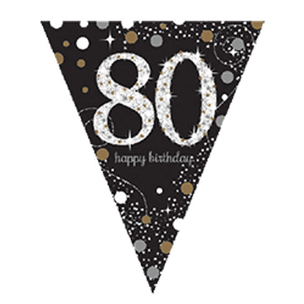 Happy Birthday 80th Gold Celebration Pennant Banner