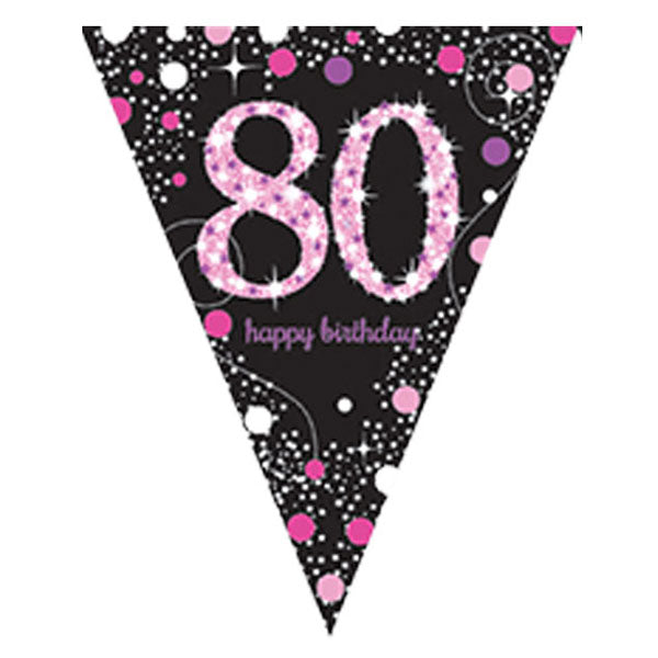 Happy Birthday 80th Pink Celebration Pennant Banner