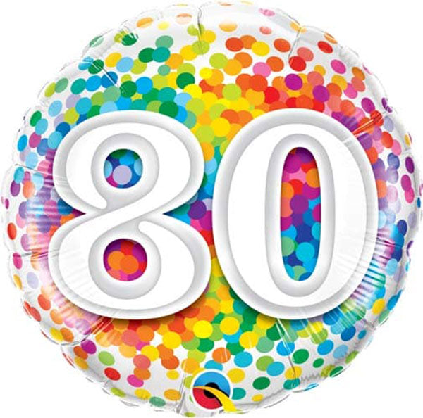 18" Age 80th Birthday Confetti Foil Balloon