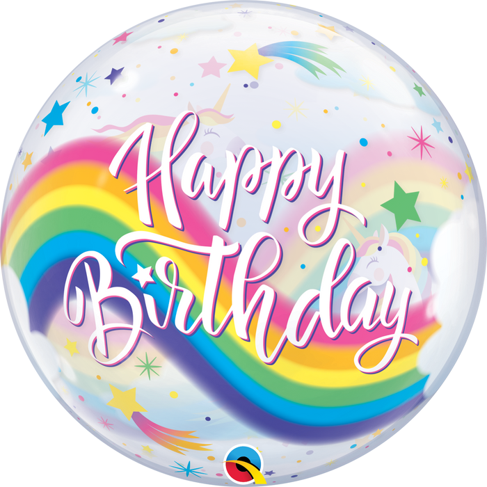 22" Birthday Rainbow Unicorn Bubble Balloon