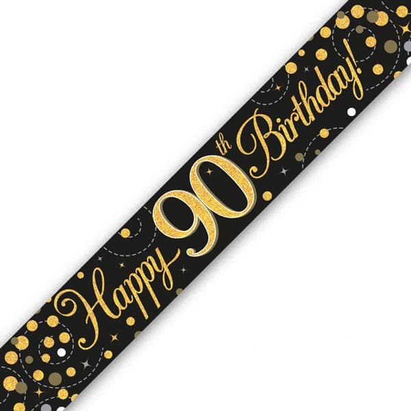 Happy 90th Birthday Black Sparkling Fizz Banner
