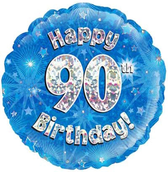 18" Happy 90th Birthday Blue Foil Balloon