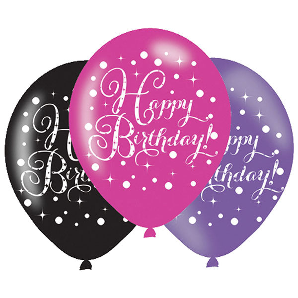 11" Happy Birthday Pink Celebration Latex Balloons 6pk