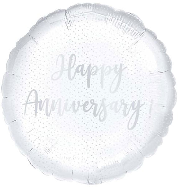 18"  Happy Anniversary Silver Dots Foil Balloon