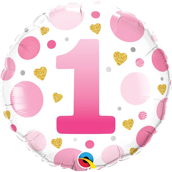 18" Age 1 Pink Dots Birthday Foil Balloon